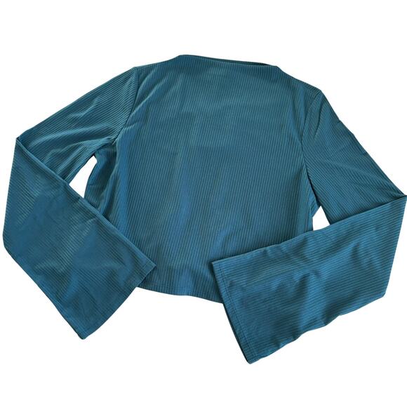 Band of the Free Deep Teal High Neckline Flared Long Sleeve Blouse Size Medium - Picture 1 of 6